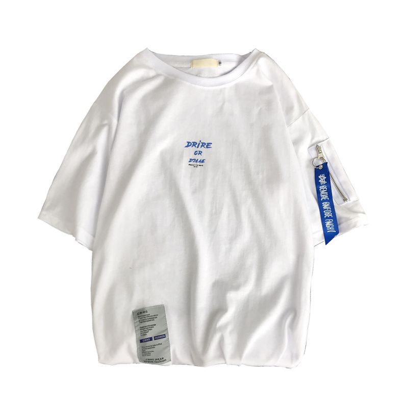 Men's casual letter printed short sleeve T-shirt with Ribbon zipper