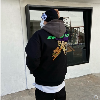 Men's Baseball Uniform Angel Print Plus Velvet Jacket