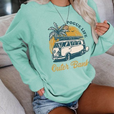 Printed Casual Women's Loose Crew Neck Top