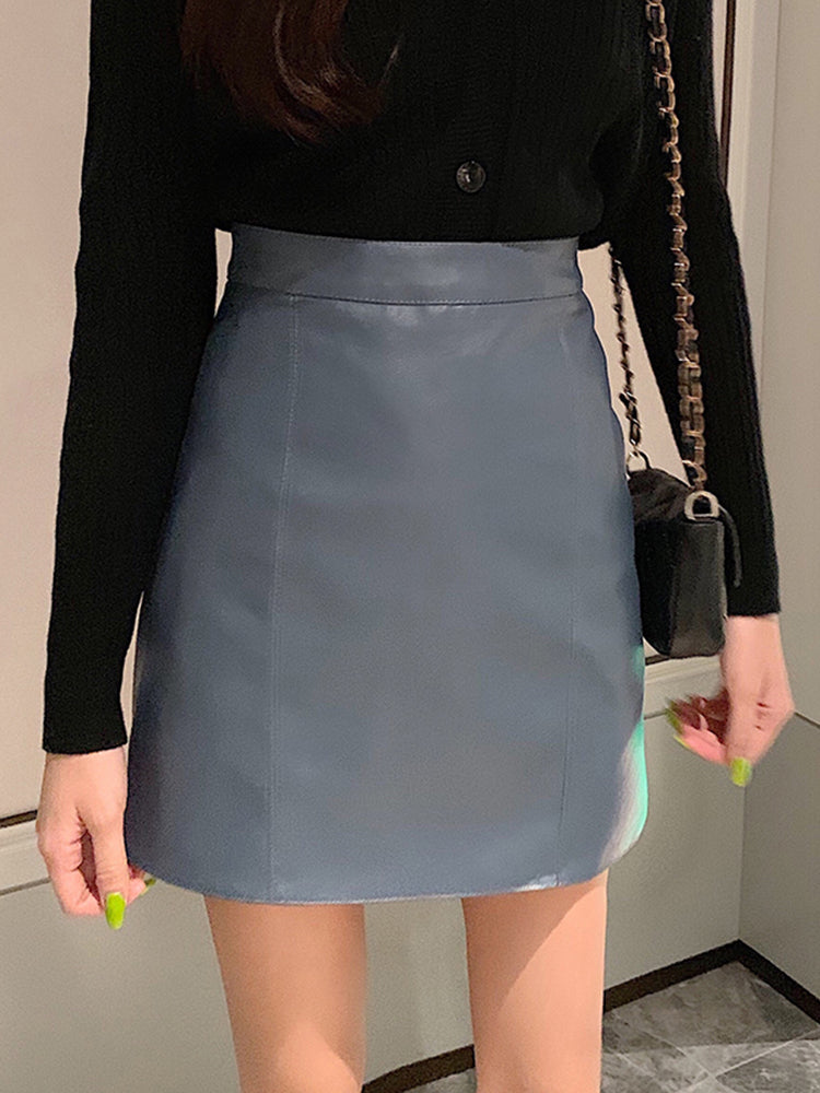Bag Hip All-match Harajuku Korean Leather A-line High Waist Skirt