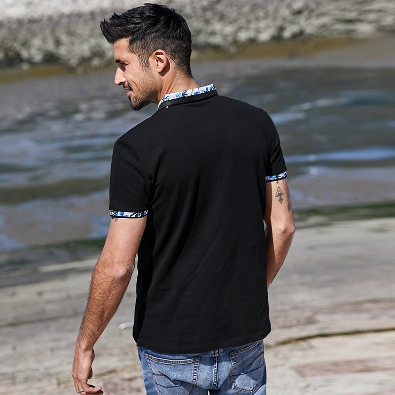 Hong Kong style black slim-fit short-sleeved t-shirt