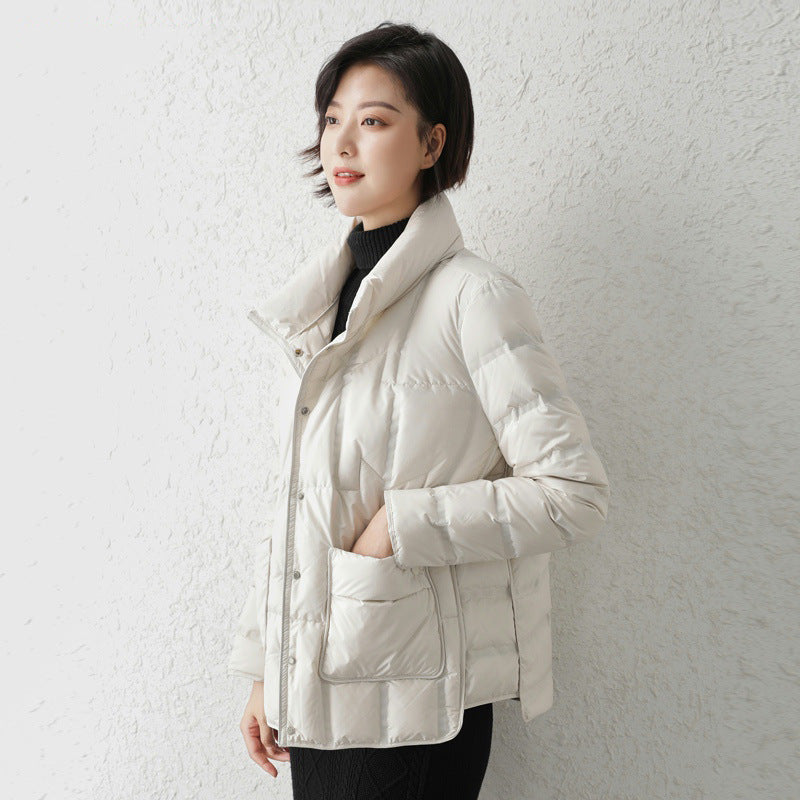 Casual White Duck Down Short Stand Collar Jacket