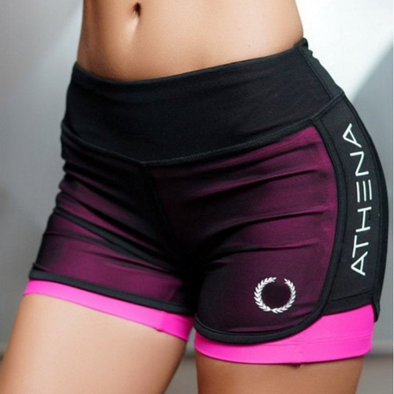 Women Casual Short for Workout - Fake Two Sports Shorts Style.