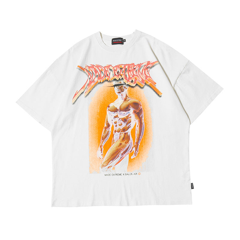 Fitness portrait printed men's short sleeve