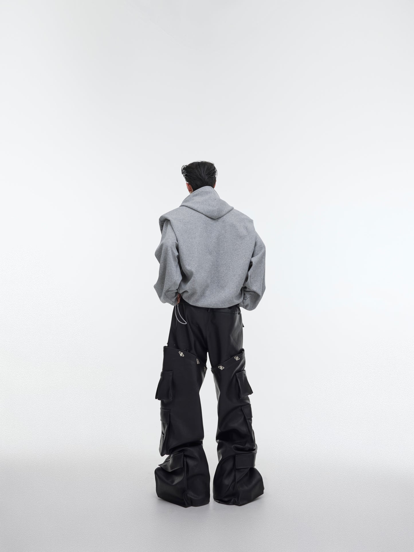 Deconstructed Pleated Shoulder Pad With Plush Hoodie