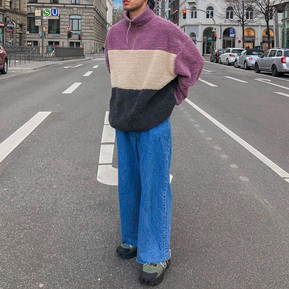 Stand-up Collar Plush Sweater Granular Fleece Casual Jacket Men