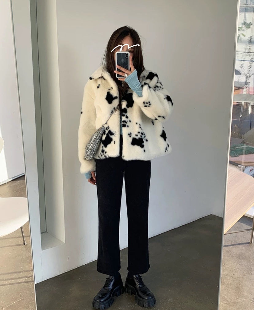 Type track cow lapel short cotton wool coat