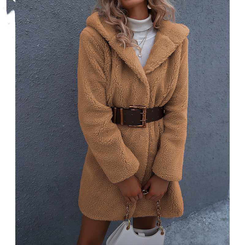 Women's Hooded Mid-length Coat Lamb