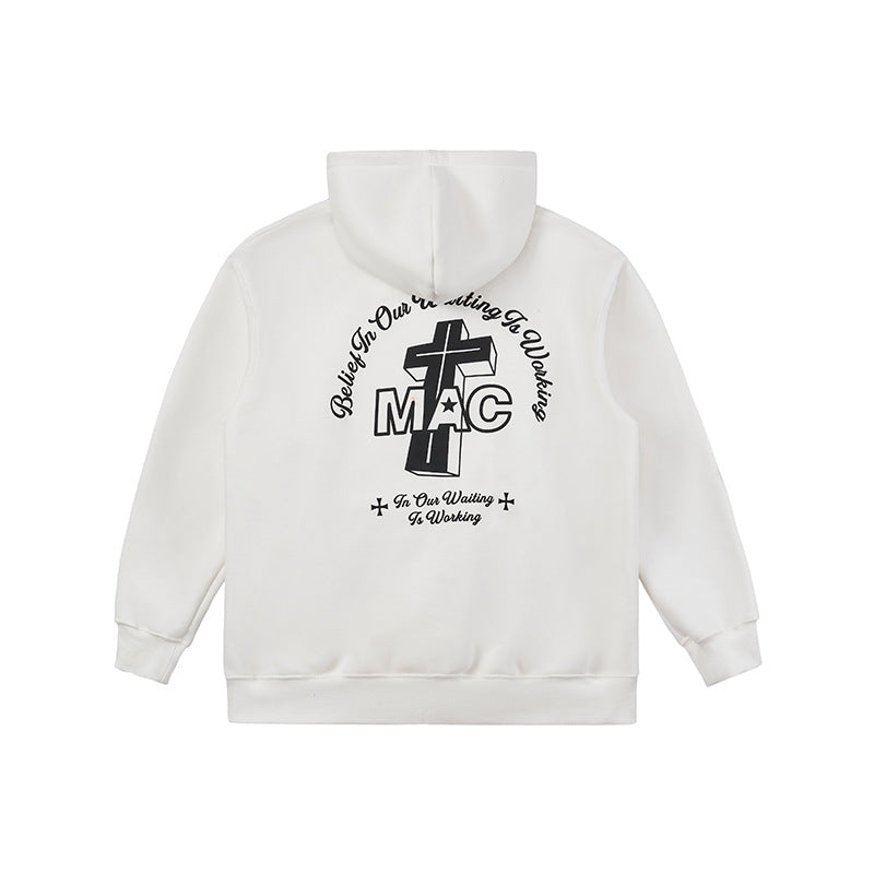 Men's Fashion Casual Printing Velvet Padded Hooded Sweatshirt