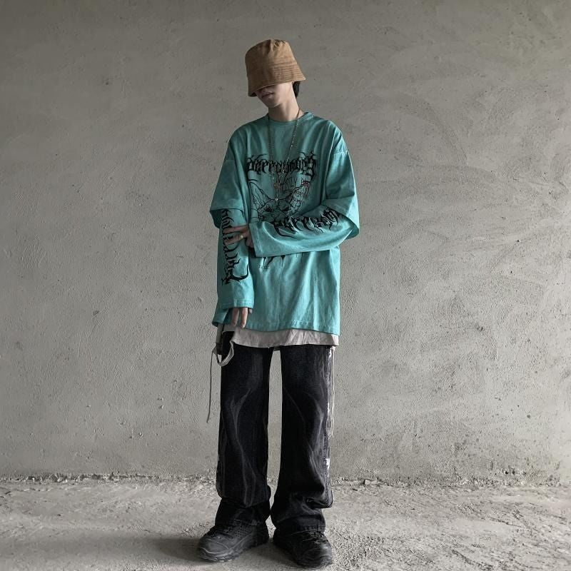 Cat Head Fake Two Loose Retro Long Sleeves