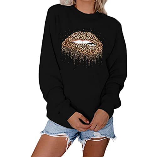 Leopard Print Lip Print Long Sleeve Women's Sweater