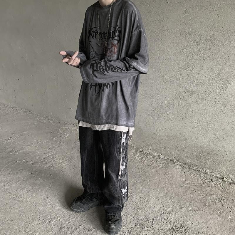 Cat Head Fake Two Loose Retro Long Sleeves