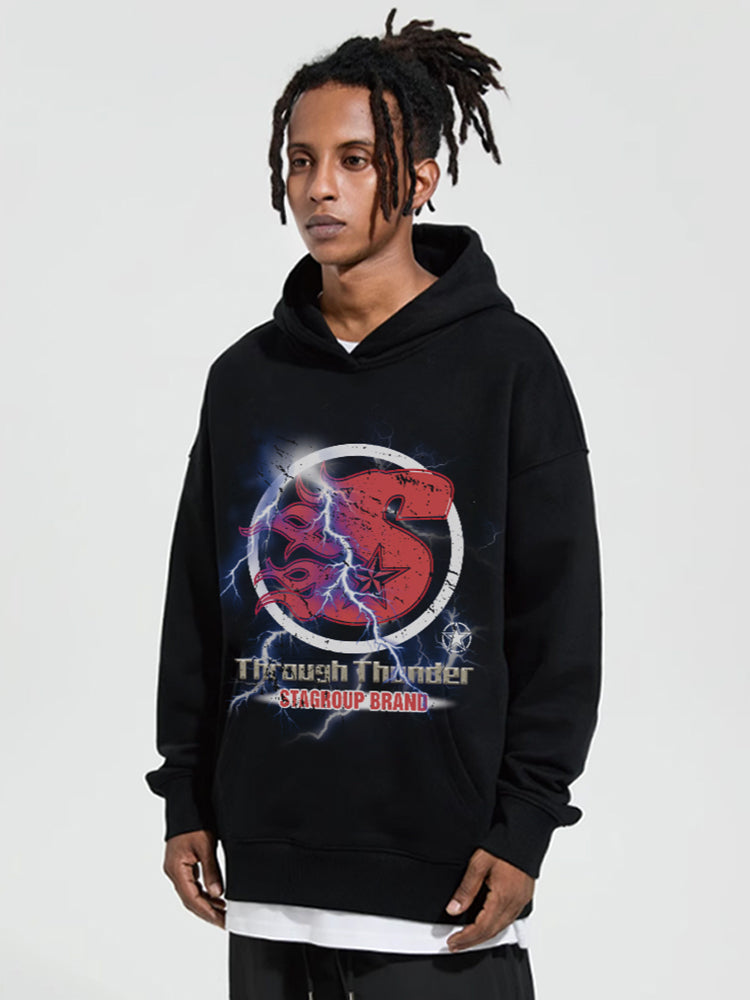 Retro Street Lightning Flame Loose Hoodie Man