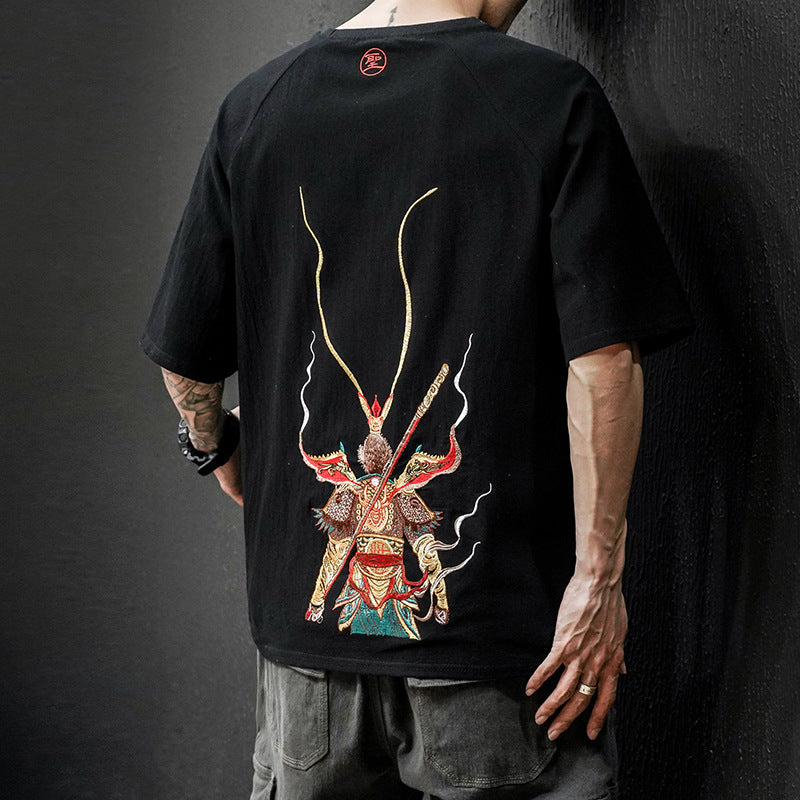 Goku embroidery retro half sleeve t-shirt