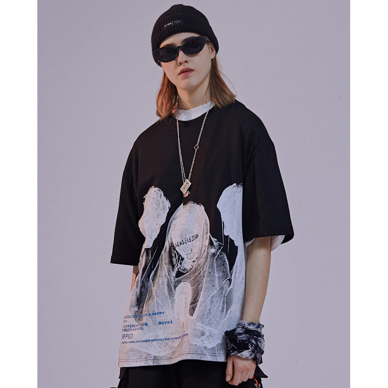 Madonna printed loose men and women half sleeve