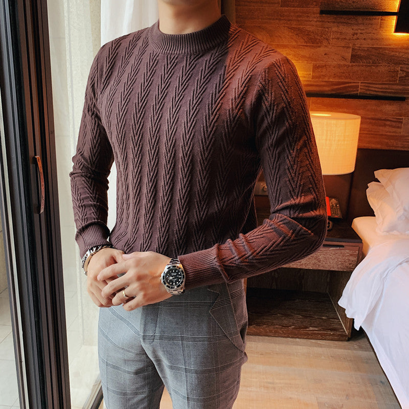 Men's Half Turtleneck Sweater Slim Twist Thick Thread