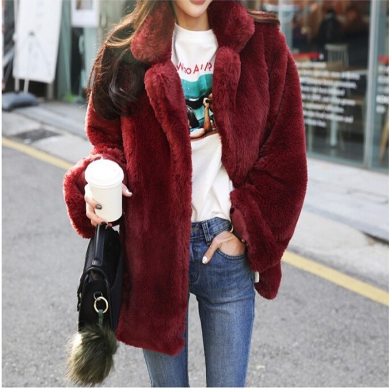 2021 Winter Korean Female Fur Coat Short Soft  Rabbit Fur Jacket Long-Sleeved Shaggy Thicken Warm Women Fashion Outwear