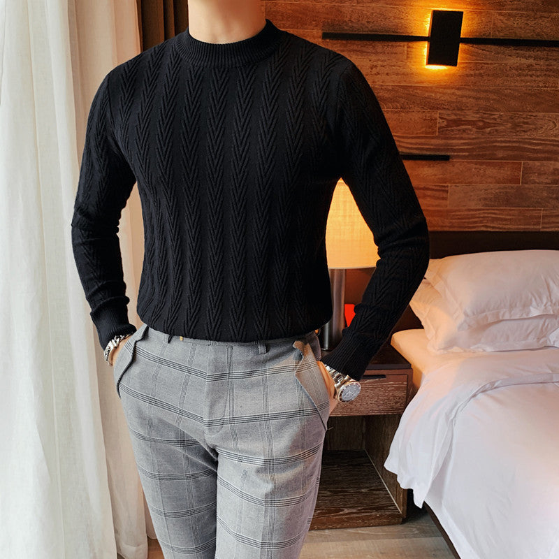 Men's Half Turtleneck Sweater Slim Twist Thick Thread