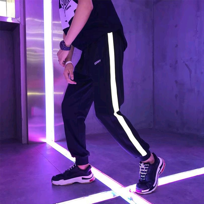 Reflective summer new men's sports pants students wild loose casual pants nine pants