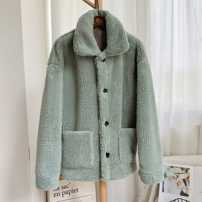 Women's Mid-Length Loose Grained Sheep Shearing Coat