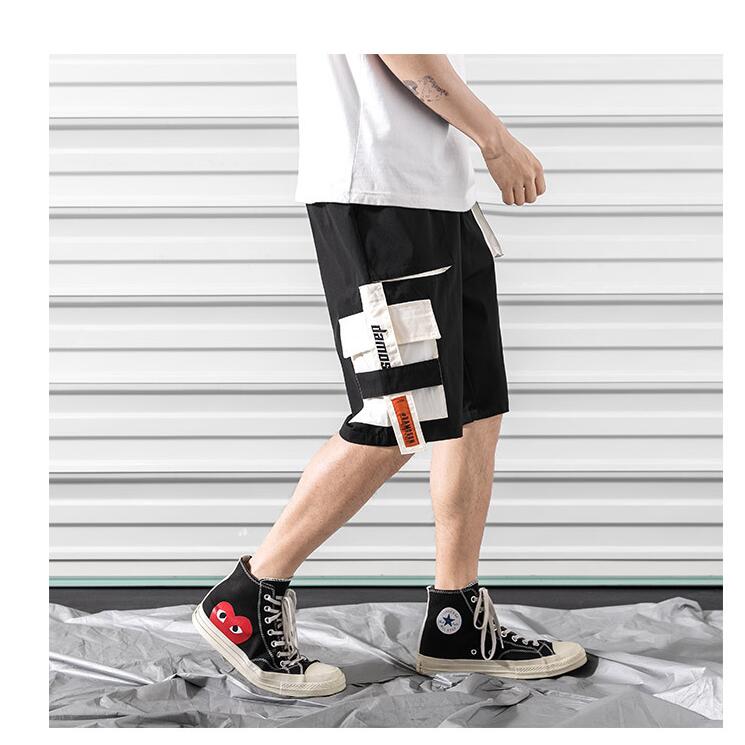 Hip hop shorts mens black casual street wear elastic shorts