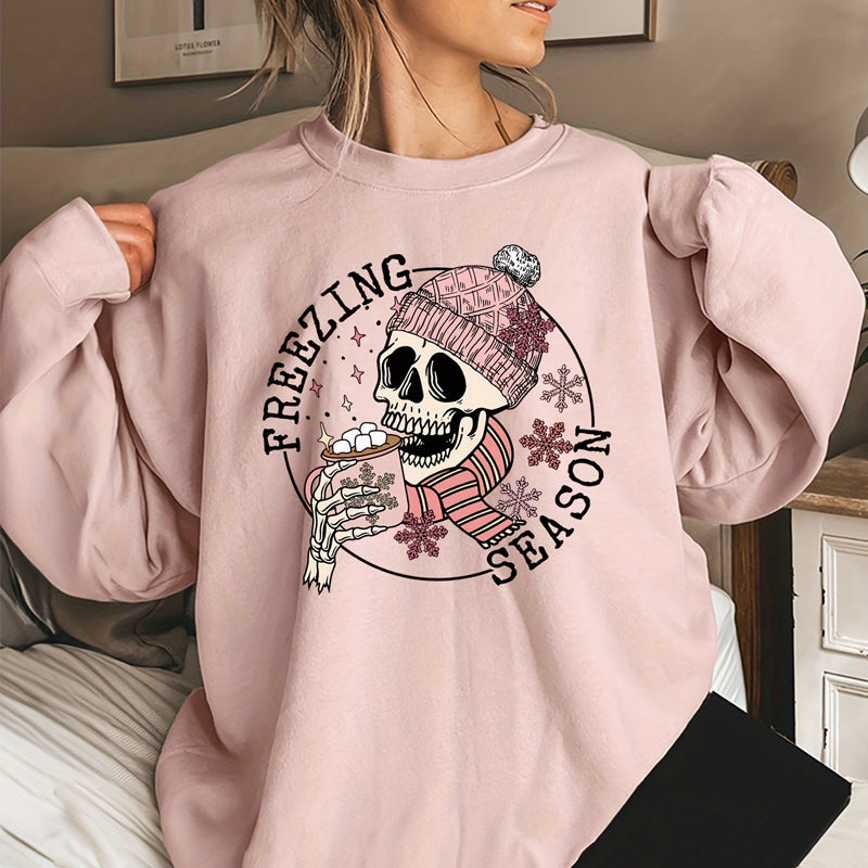 Christmas Theme Skull Snowman Printed Sweater