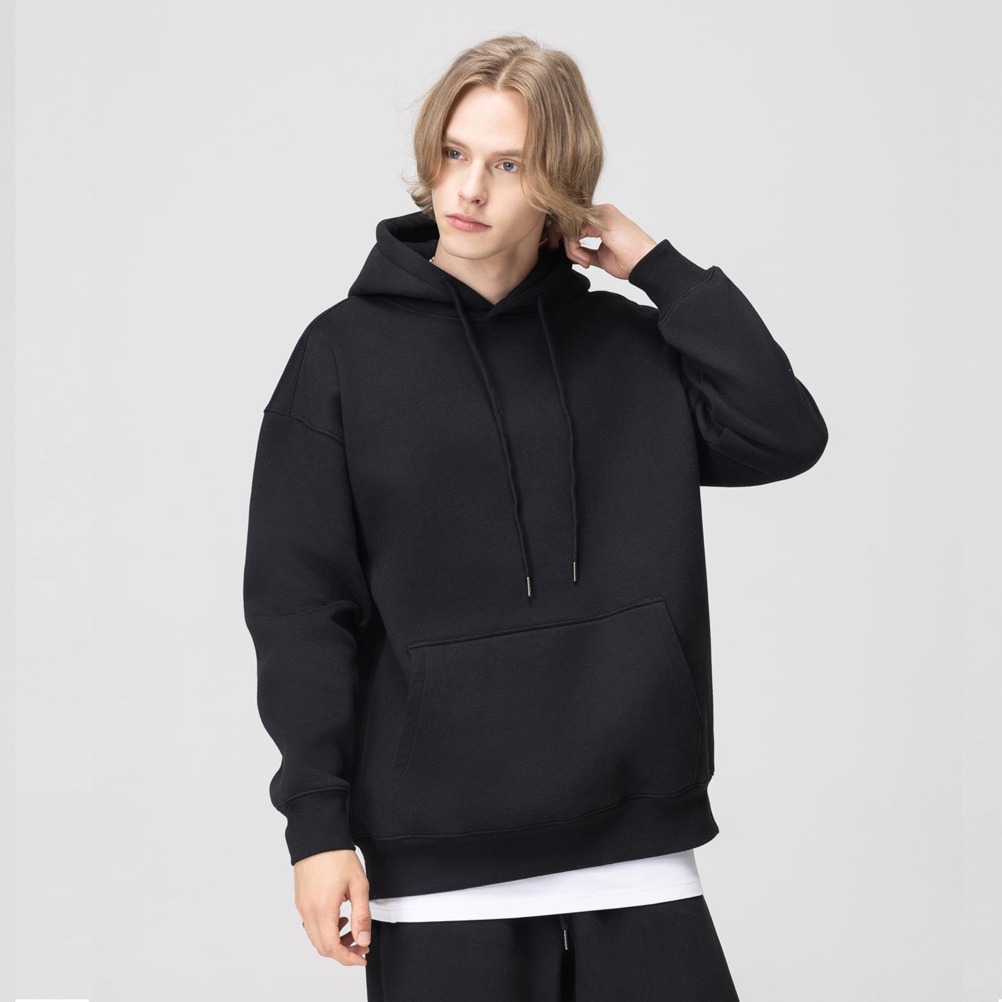 Autumn And Winter Heavyweight Plush Shoulder Down Hooded Sweater For Men