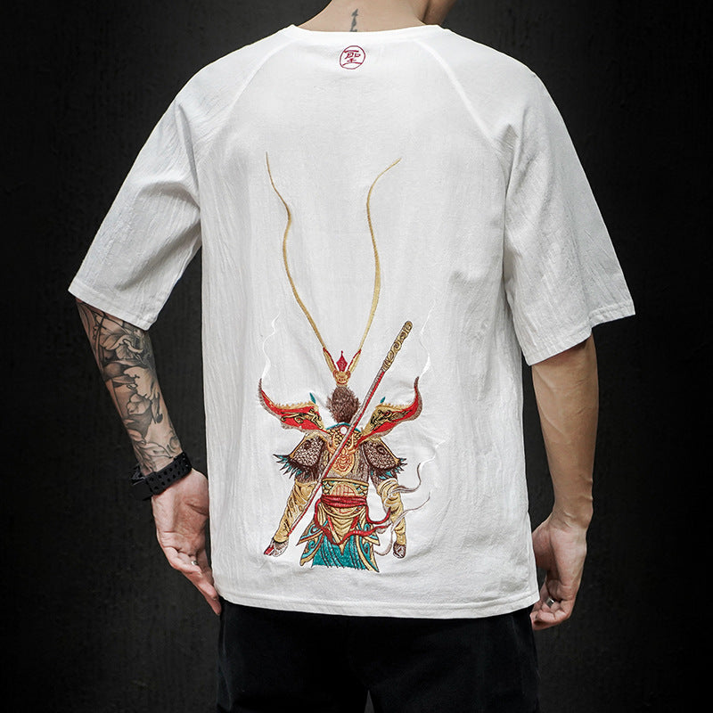 Goku embroidery retro half sleeve t-shirt