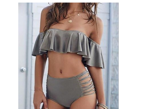 New High Waist One Shoulder Split Bikini Swimsuit Ladies Braided Swimsuit