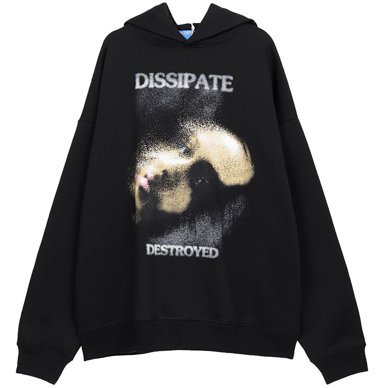 Retro dark loose hooded plus fleece sweater