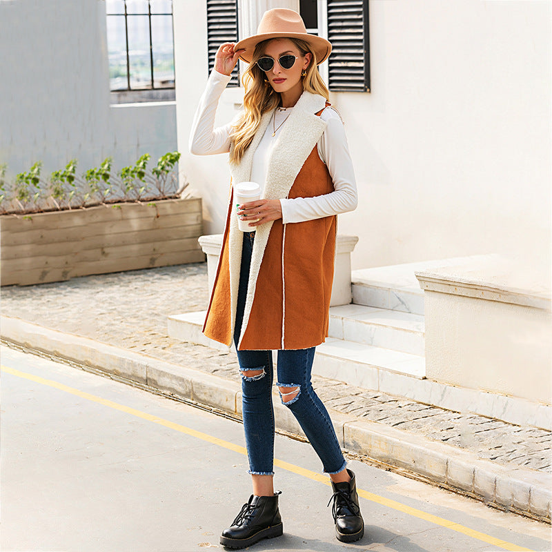 Sleeveless Simple Large Lapel Jacket Fashion Stitching Motorcycle Vest