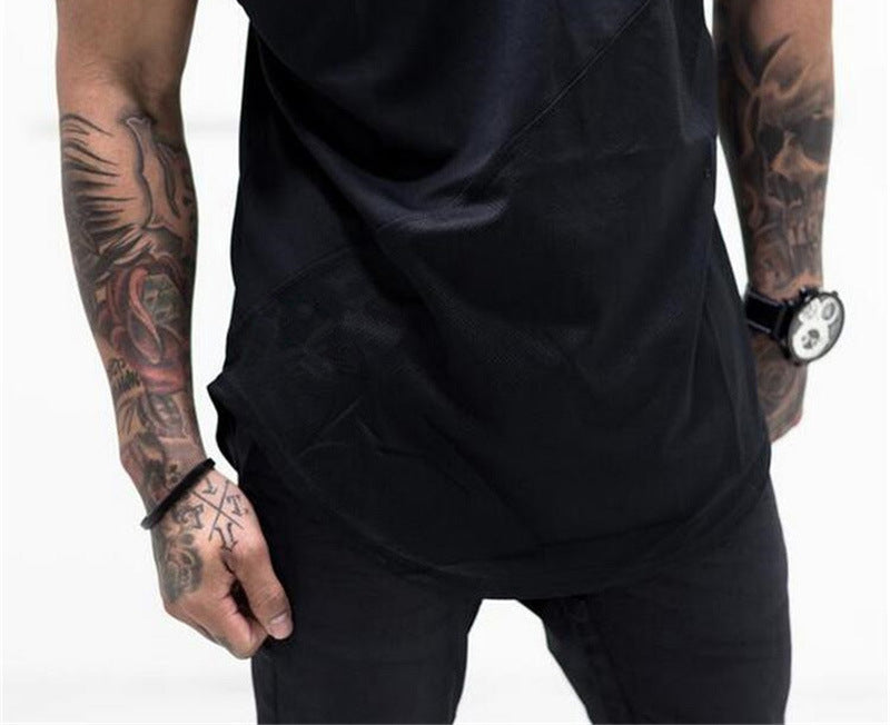 Breathable mesh cotton stitching casual trend short sleeve