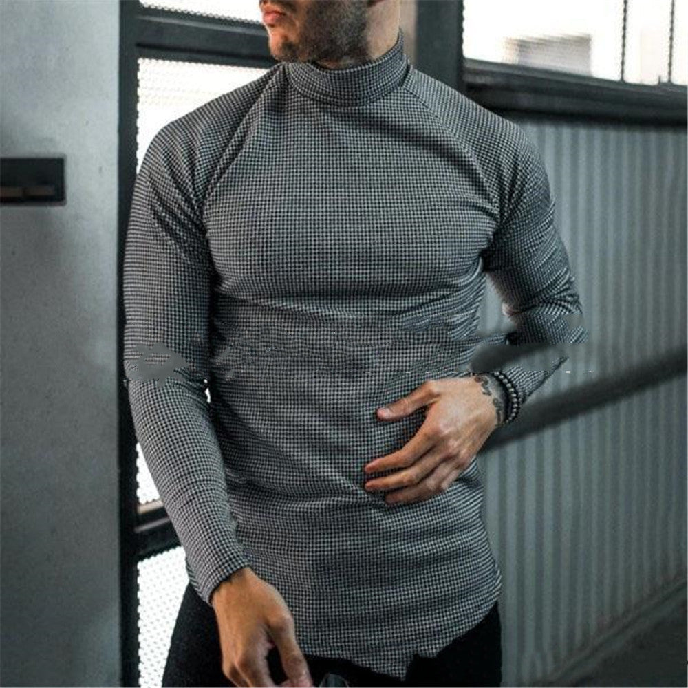 Men's Slim Pullover Long Sleeve T-Shirt High Neck Striped Base Shirt