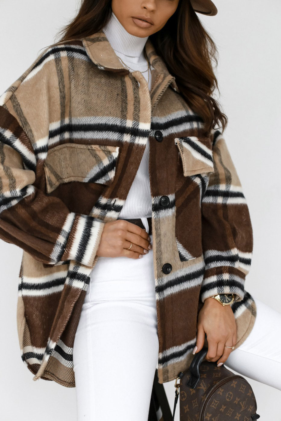 Autumn And Winter Long-sleeved Plaid Coat Shirt Women