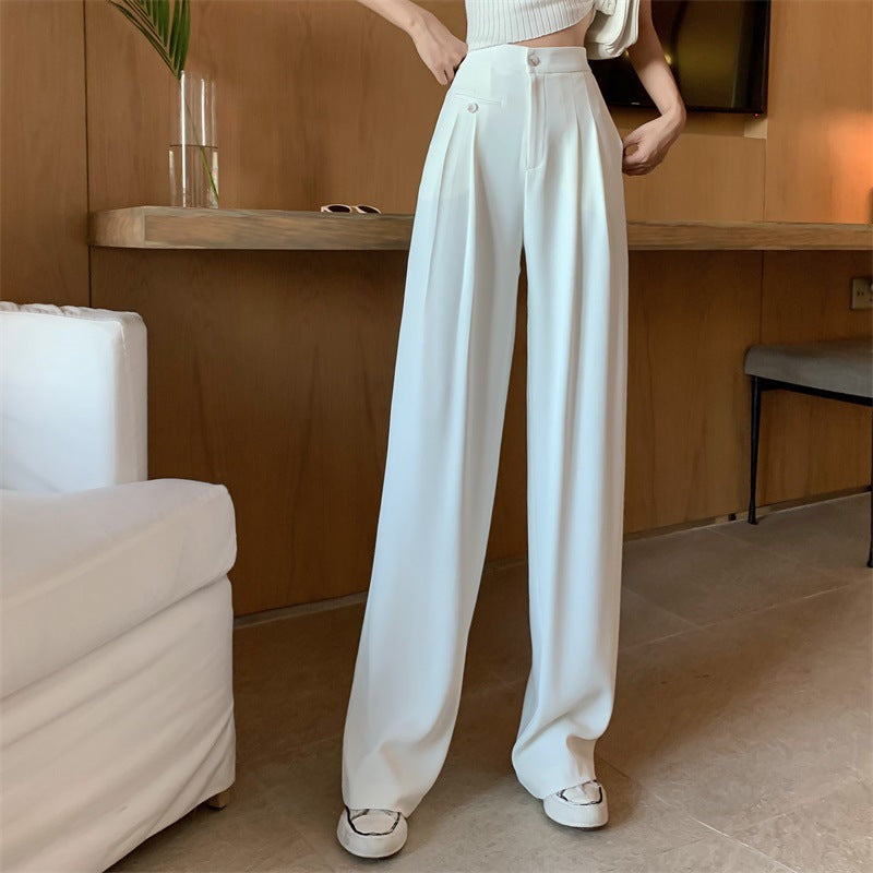 High-waisted Thin And Thin Drape White Wide-leg Suit Trousers Women