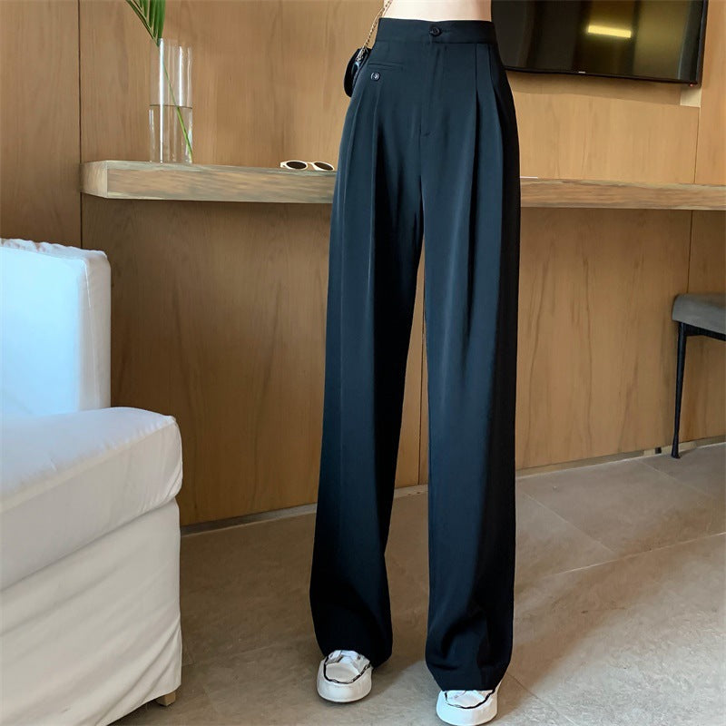 High-waisted Thin And Thin Drape White Wide-leg Suit Trousers Women