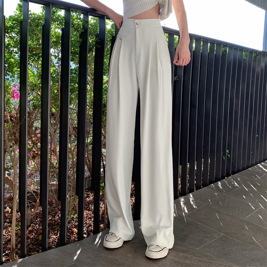 High-waisted Thin And Thin Drape White Wide-leg Suit Trousers Women