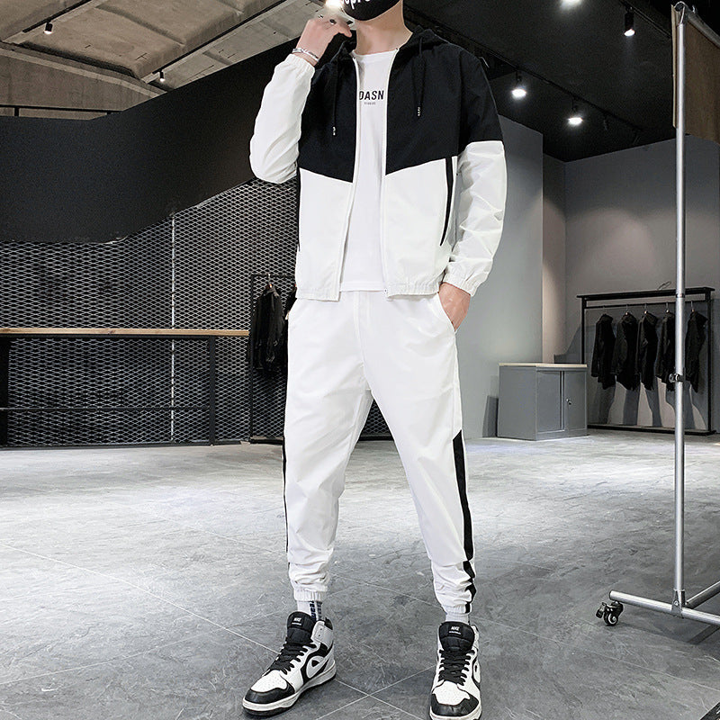 Colorblock Leisure Sports Hooded Two-Piece Suit