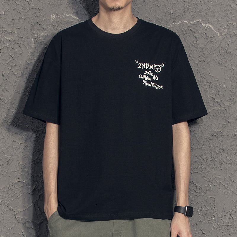 Summer New Couple Outfit Three-Dimensional Colorful Laser Reflective Cute Bear Loose T-Shirt