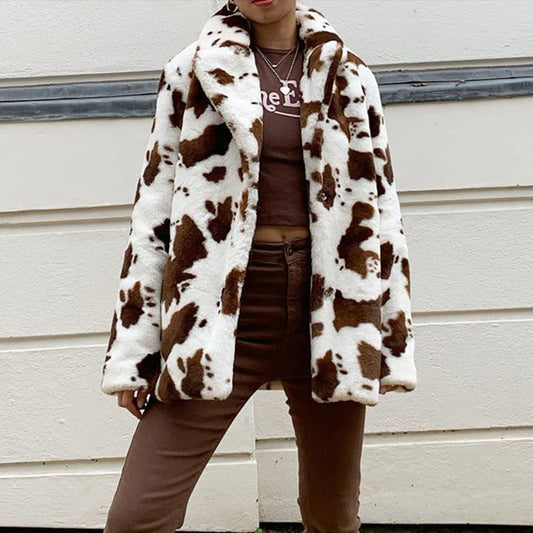 Cow Pattern Rabbit Fur Temperament Commuter Autumn And Winter Loose Women's Clothing