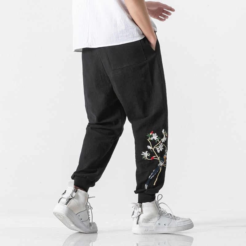 Oversized embroidered color embroidered cropped trousers