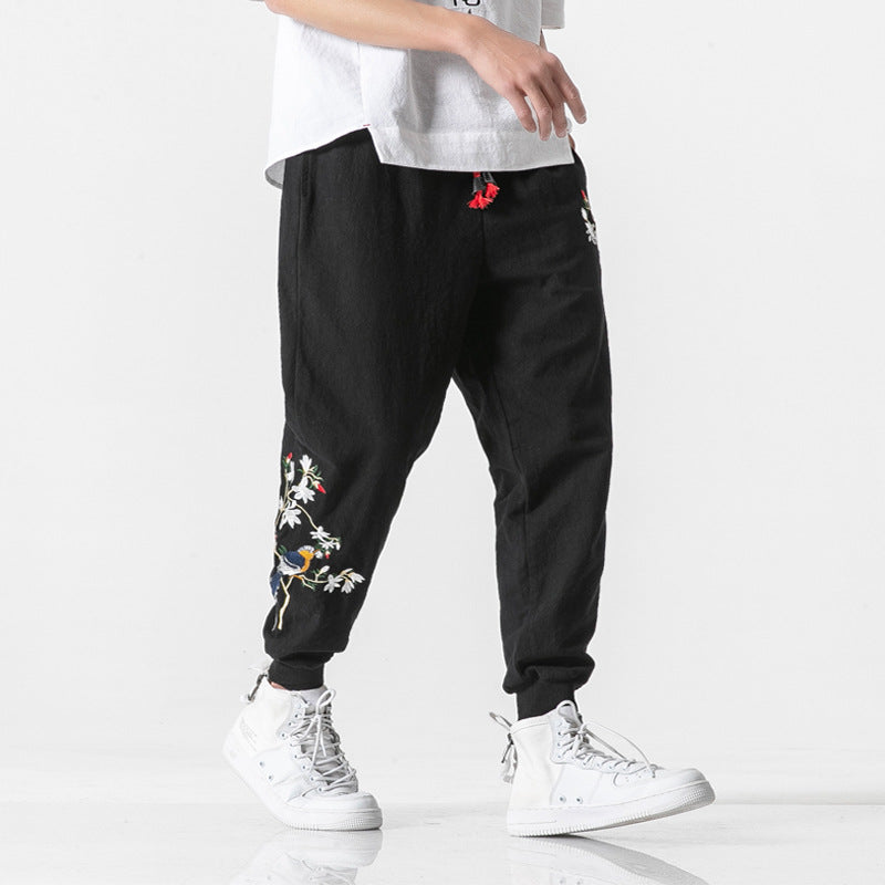 Oversized embroidered color embroidered cropped trousers