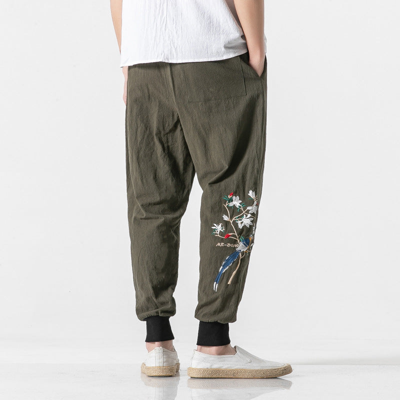 Oversized embroidered color embroidered cropped trousers