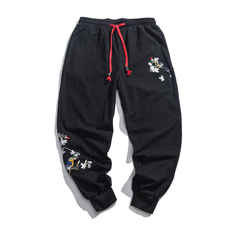 Oversized embroidered color embroidered cropped trousers