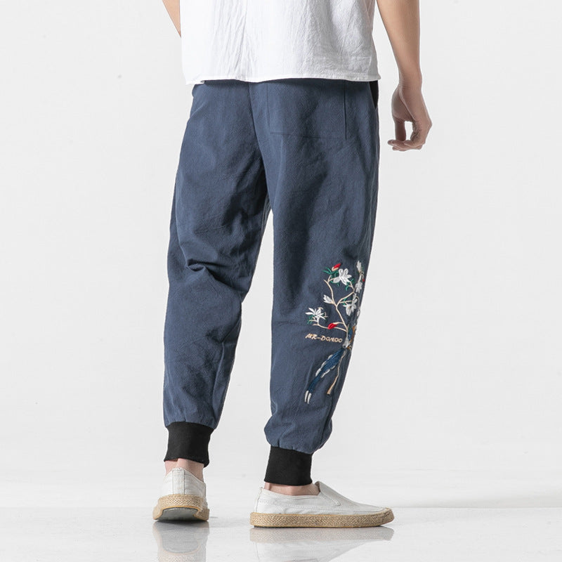 Oversized embroidered color embroidered cropped trousers