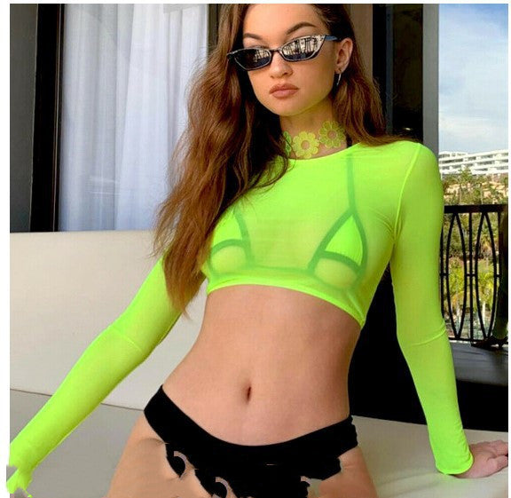 Fluorescent Bikini Through Transparent T-shirt