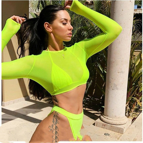 Fluorescent Bikini Through Transparent T-shirt