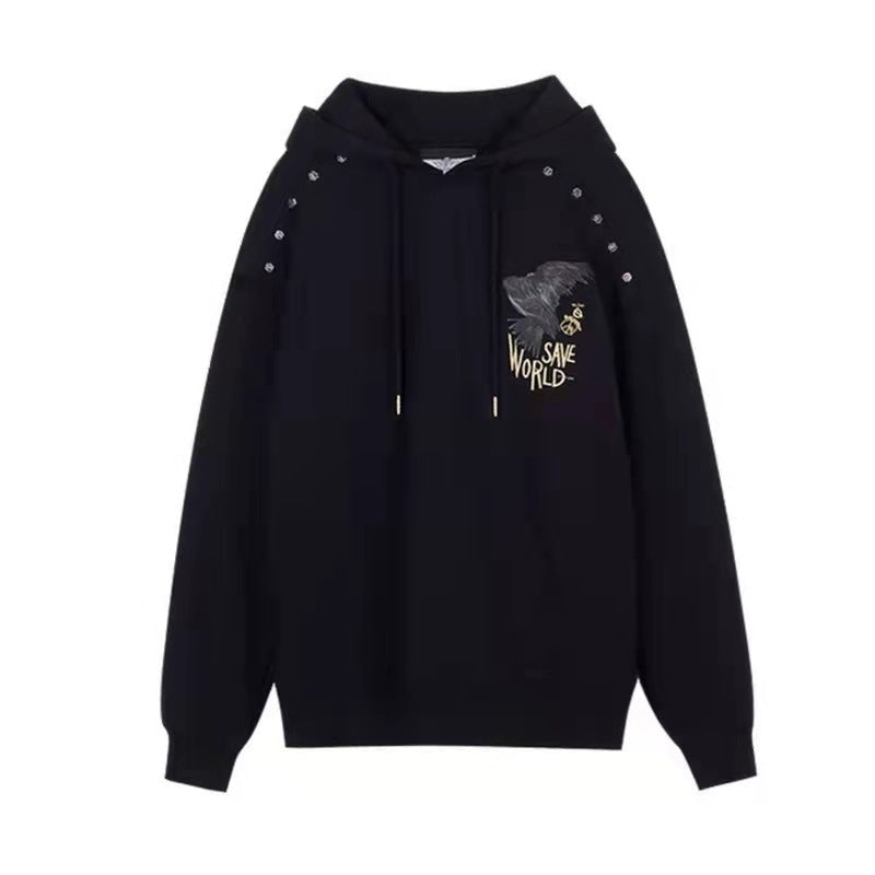 Hooded Sweatshirt With Waterfowl Wings Print And Embroidery