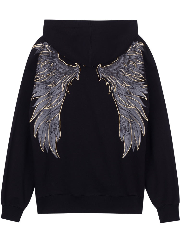 Hooded Sweatshirt With Waterfowl Wings Print And Embroidery