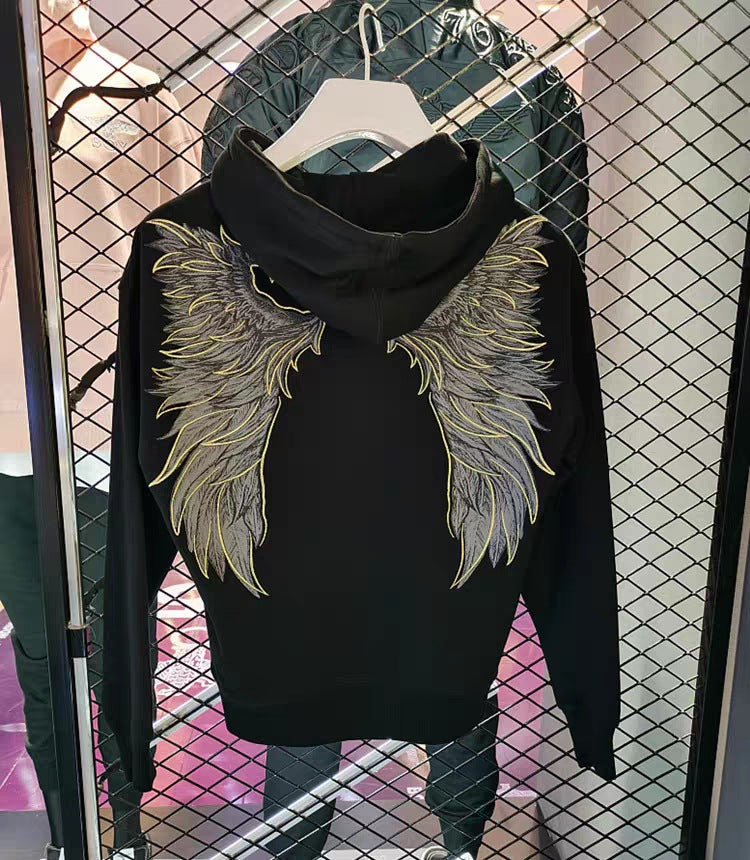 Hooded Sweatshirt With Waterfowl Wings Print And Embroidery